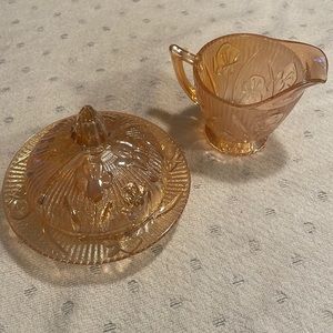 Iris Irradescent Herringbone Glass Vintage Cream and Sugar Bowl